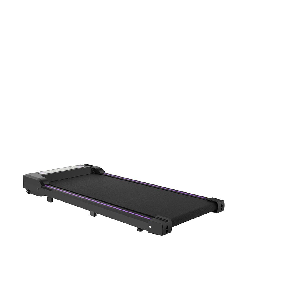 Tapis roulant nero piegato con display LED. Vista piatta.