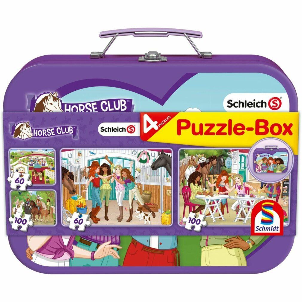schmidt Puzzle Schleich: Horse Club 4in1 in scatola di latta (60,60,100,100 pezzi)