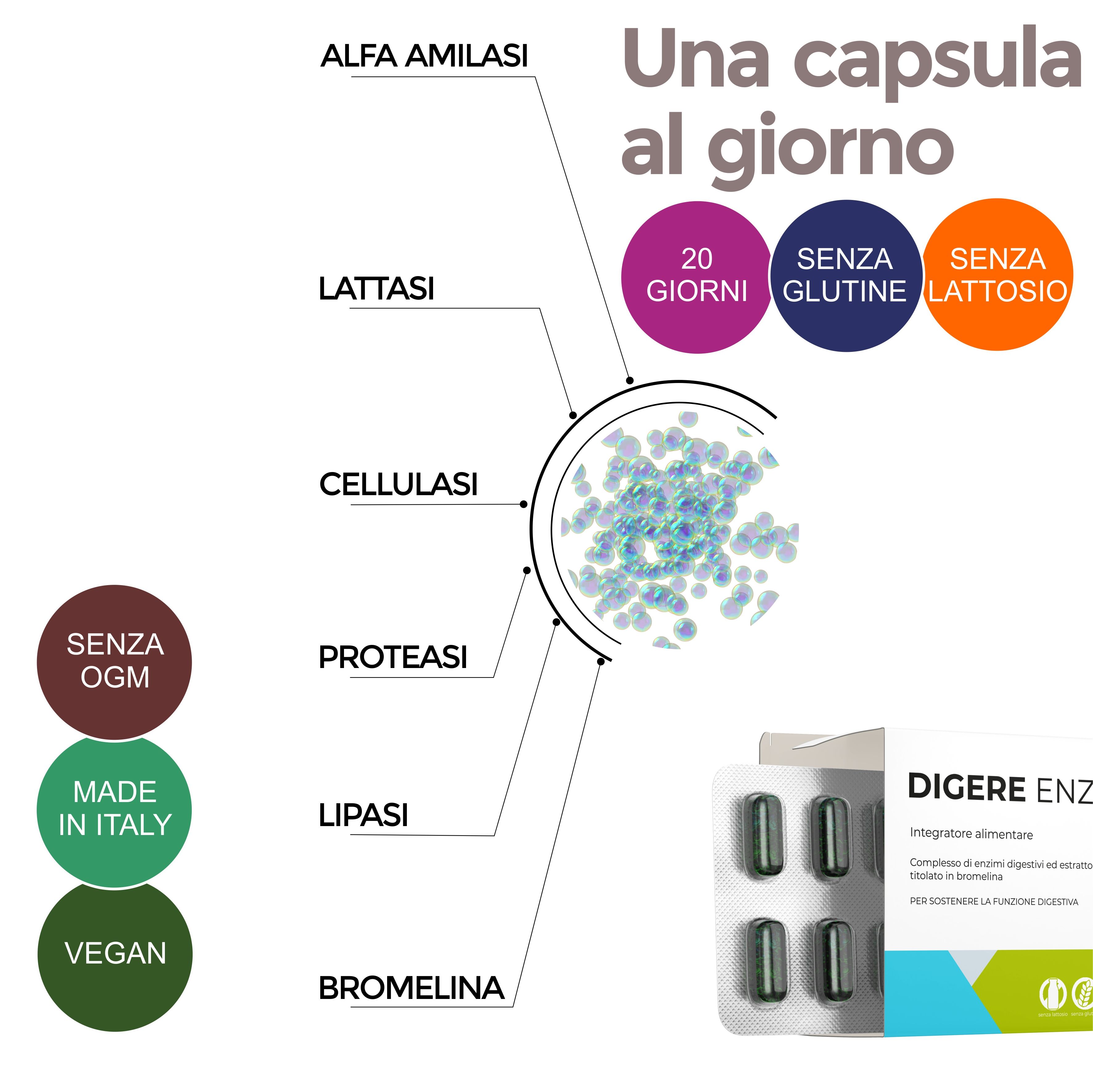 Enzimi Digestivi Completi - Gonfiore Addominale e Intolleranza Lattosio - Digere Enzymatic