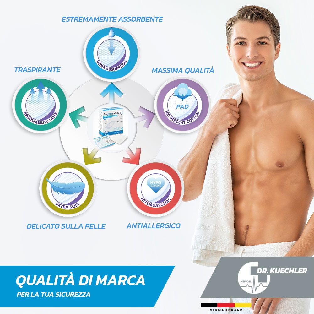 Uomo con asciugamano. Caratteristiche: ultra assorbente, traspirante, extra morbido, ipoallergenico.