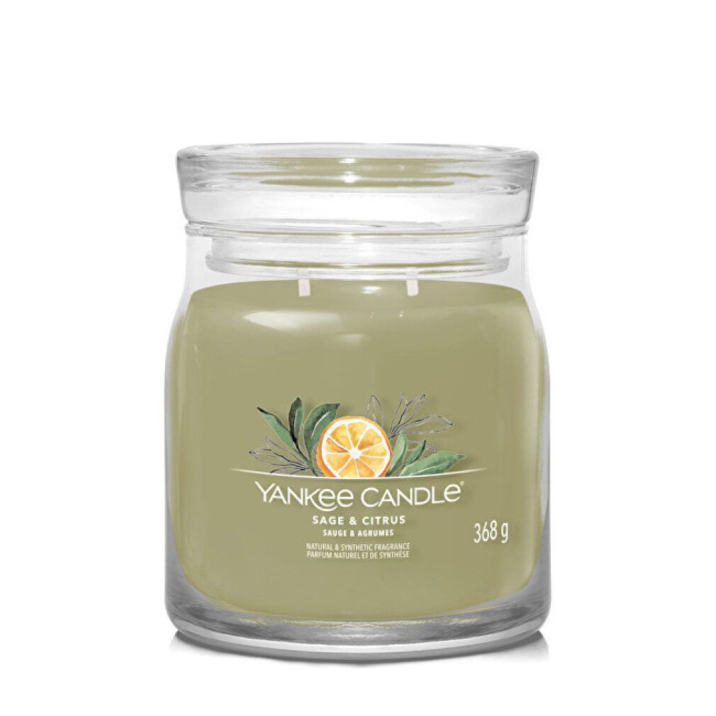 Yankee Candle, candela profumata Sage & Citrus, 368g, contenitore in vetro con coperchio.