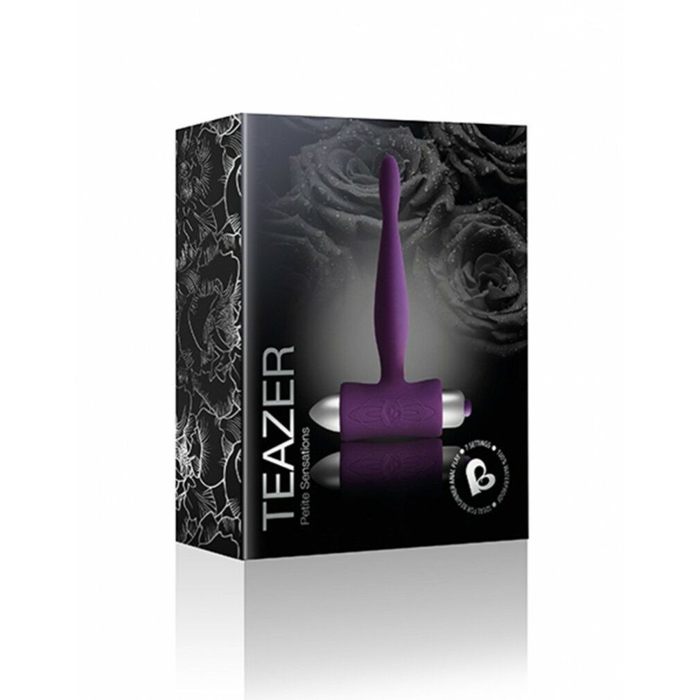 Prodotto lilla in confezione. Scritta: TEAZER, Petite Sensations. Sfondo nero con motivo floreale.