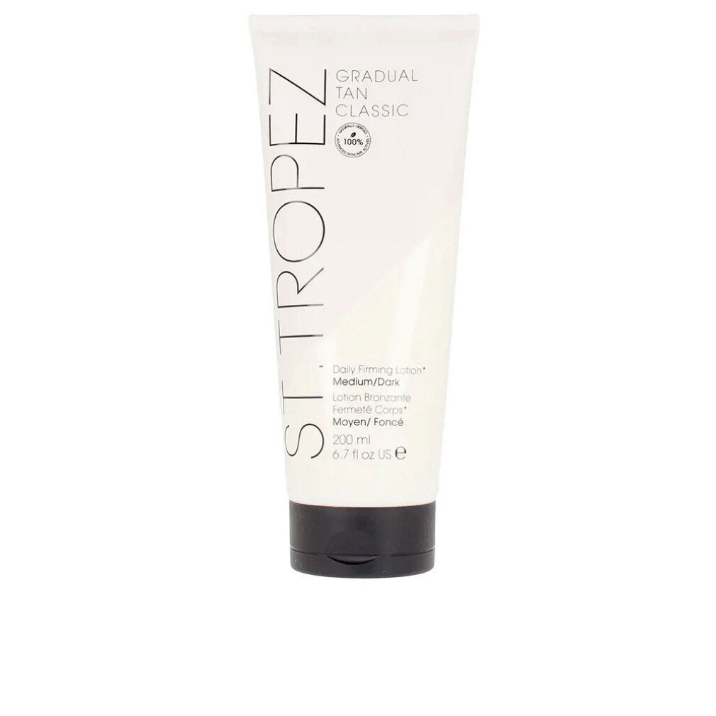 Tubo bianco con tappo nero. Scritta: ST. TROPEZ, GRADUAL TAN CLASSIC. Contiene 200 ml.