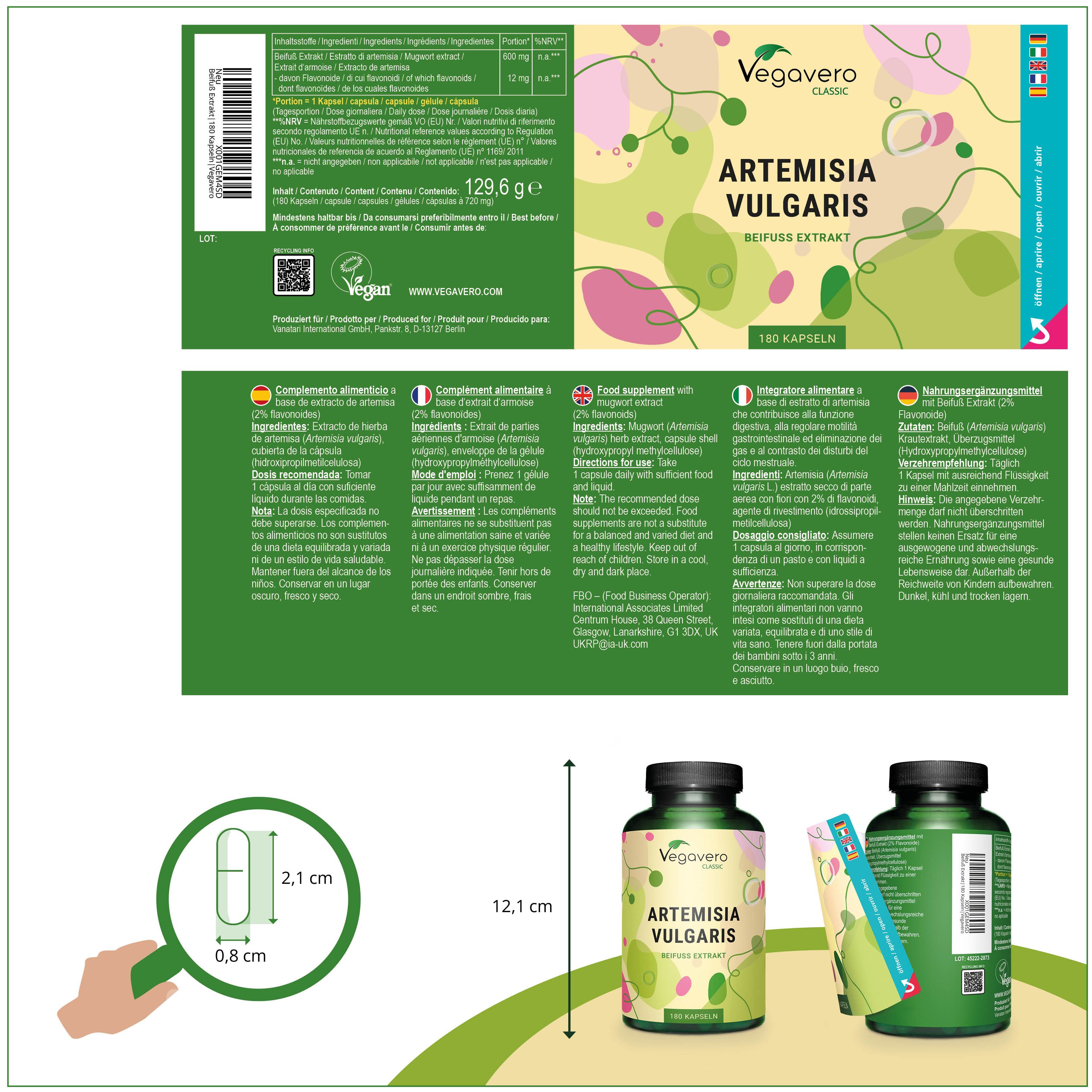 Confezione del prodotto con etichette. Contiene informazioni su ingredienti, valori nutrizionali e istruzioni per l'uso. Logo Vegavaro Classic.