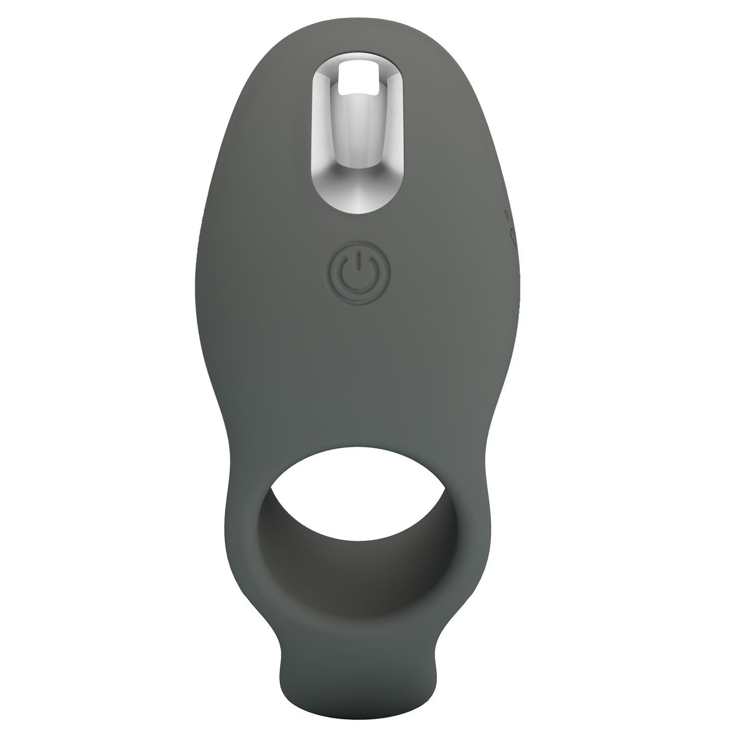 Anello grigio con pulsante e apertura. Vista dall'alto.