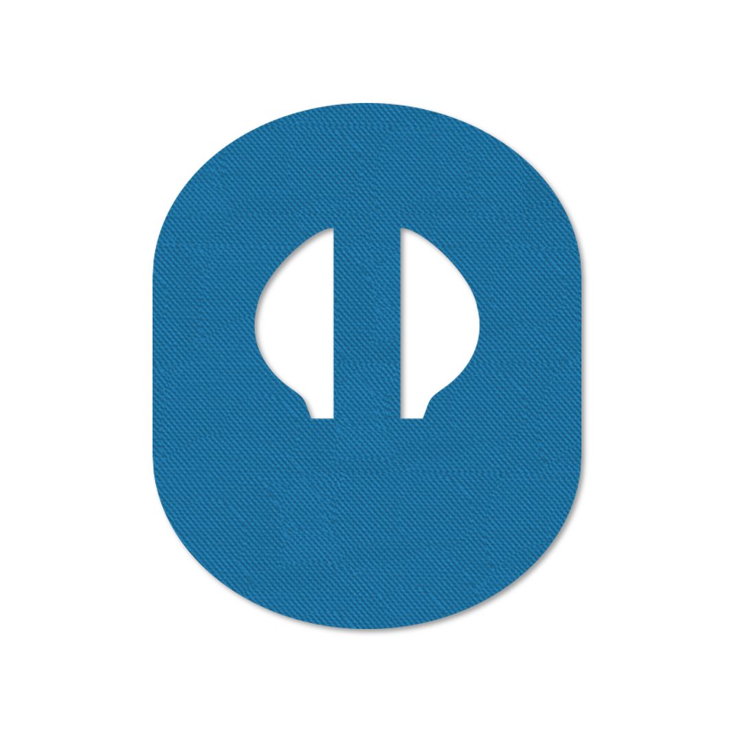 Cerotto ovale blu con intaglio. Superficie tessile. Per dispositivi medici.