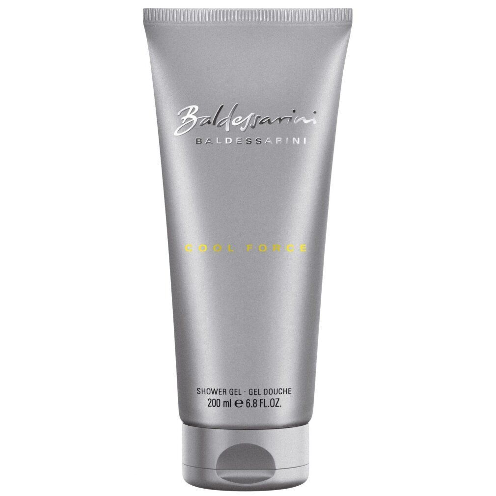 Tubo argentato di bagnoschiuma Baldessarini Cool Force, 200 ml.