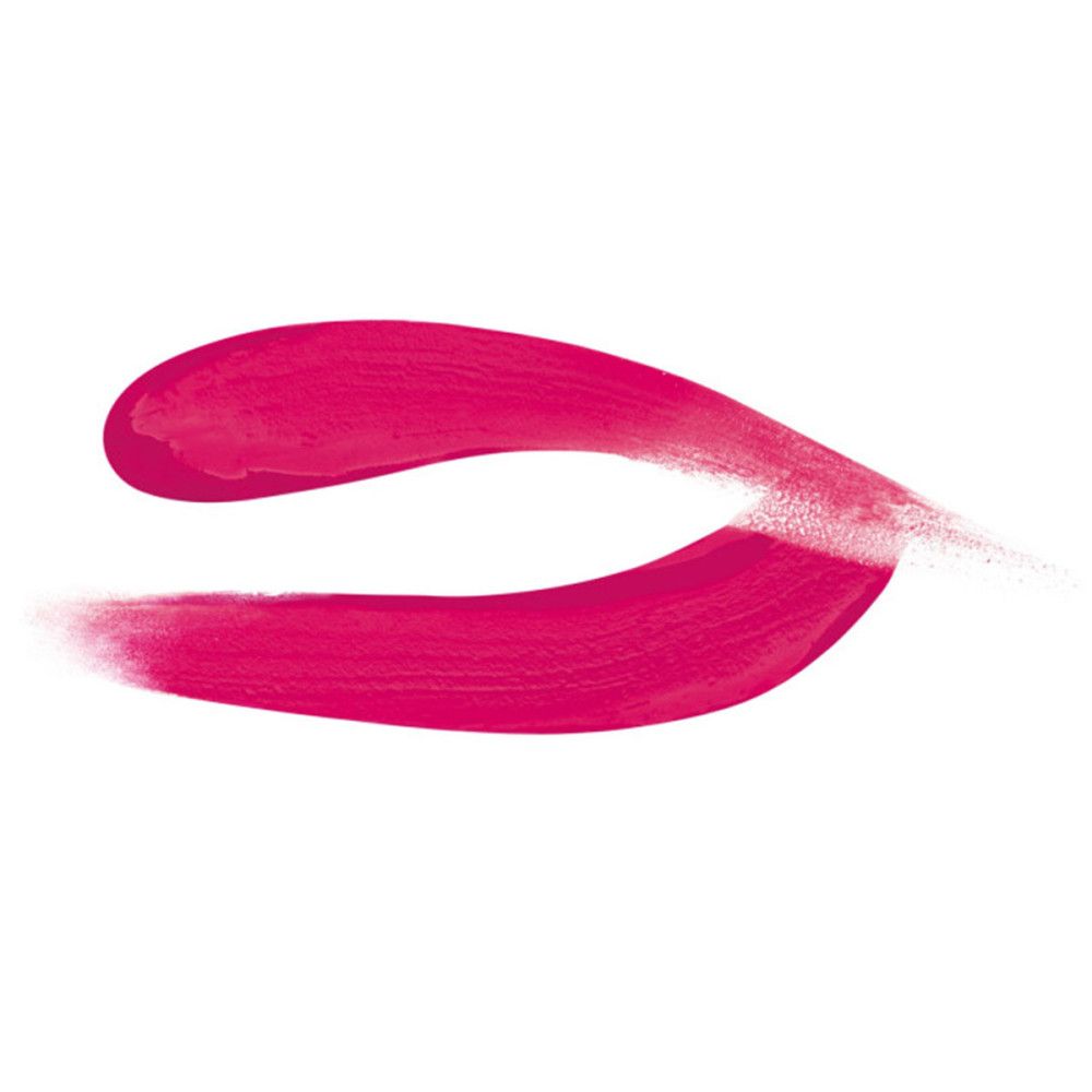 Due tratti di rossetto rosa su sfondo bianco. I tratti sono curvi e hanno una consistenza morbida.