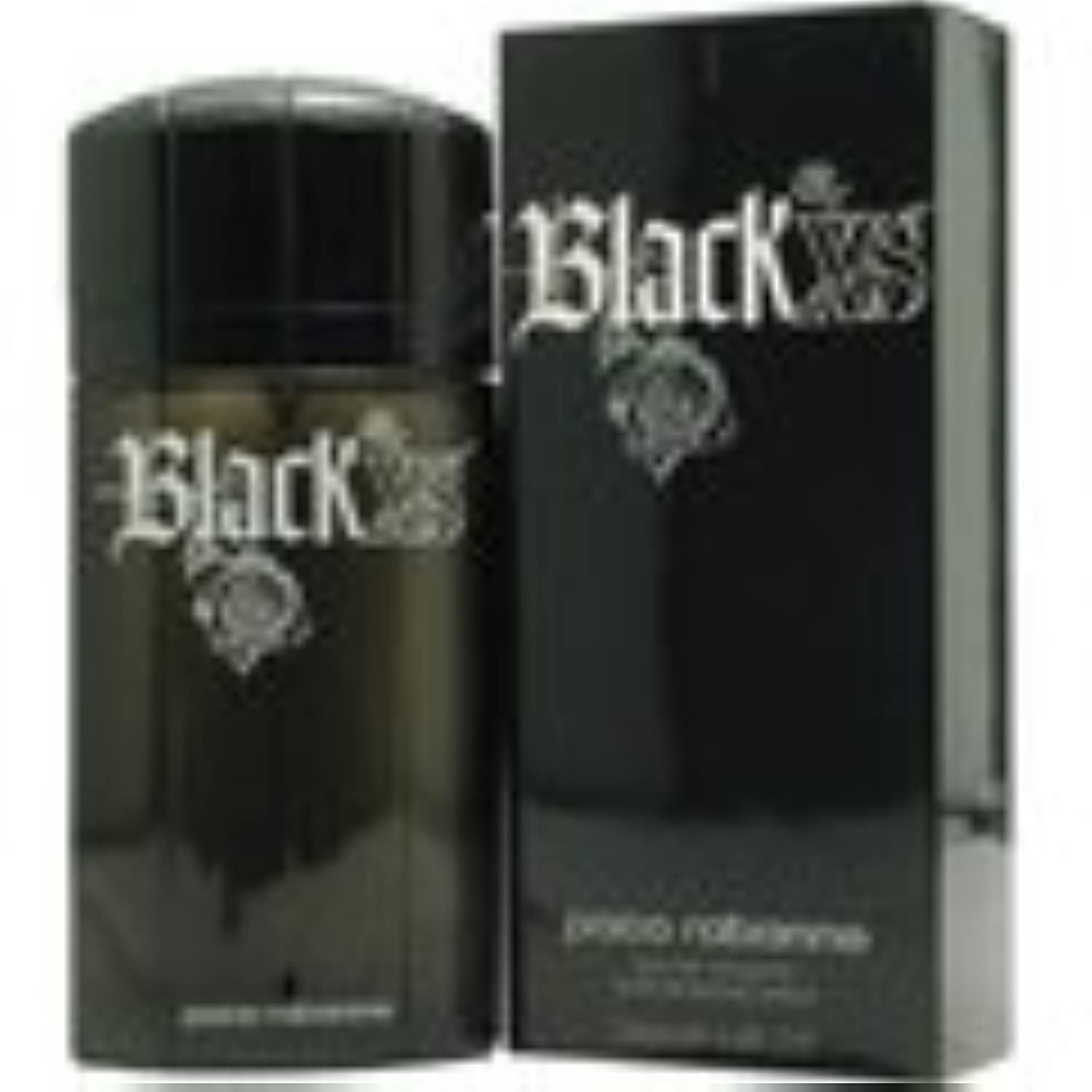 Flacone e scatola neri. Scritta Black XS e Paco Rabanne. Eau de Toilette.