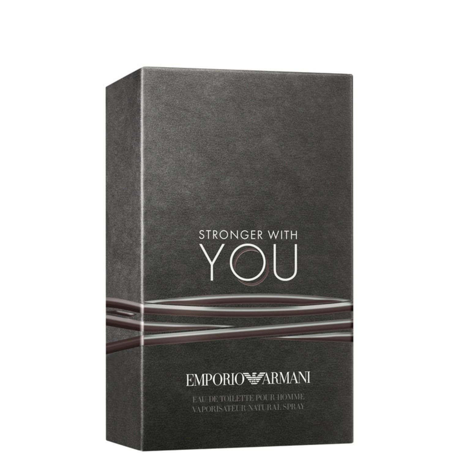 Scatola nera con scritta "Stronger With You" e "Emporio Armani".