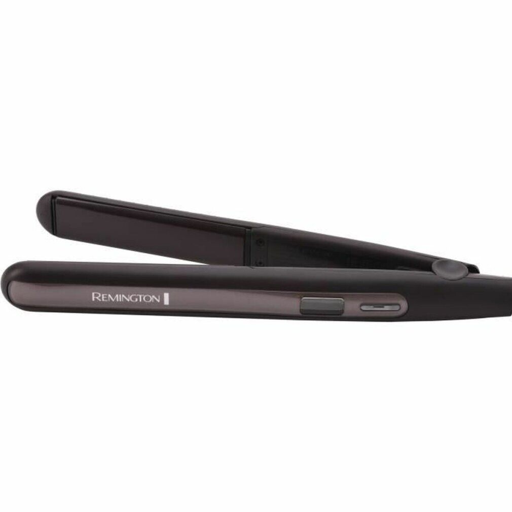Piastra per capelli nera con marchio Remington. Comandi laterali.