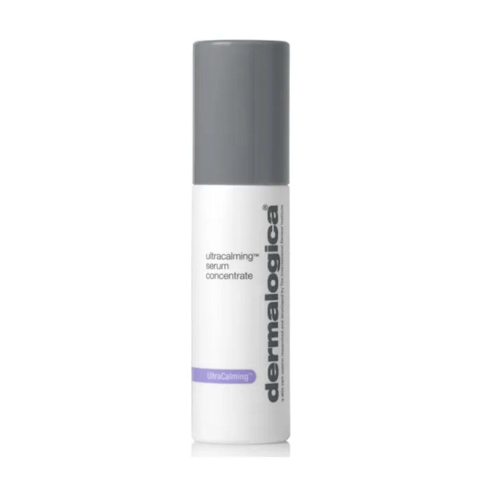 Flacone di siero bianco con tappo grigio. Scritta: ultracalming serum concentrate, dermalogica.