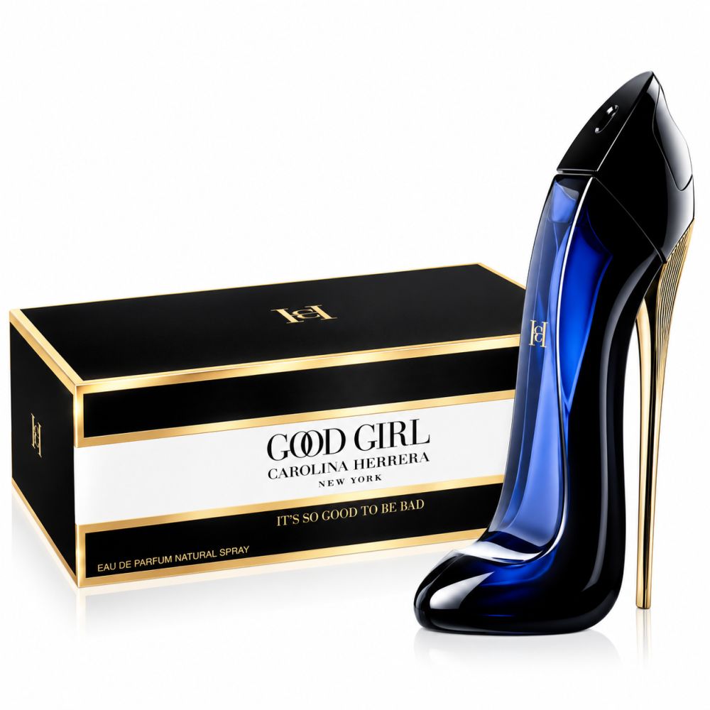 Flacone di profumo Carolina Herrera Good Girl a forma di scarpa con scatola abbinata.