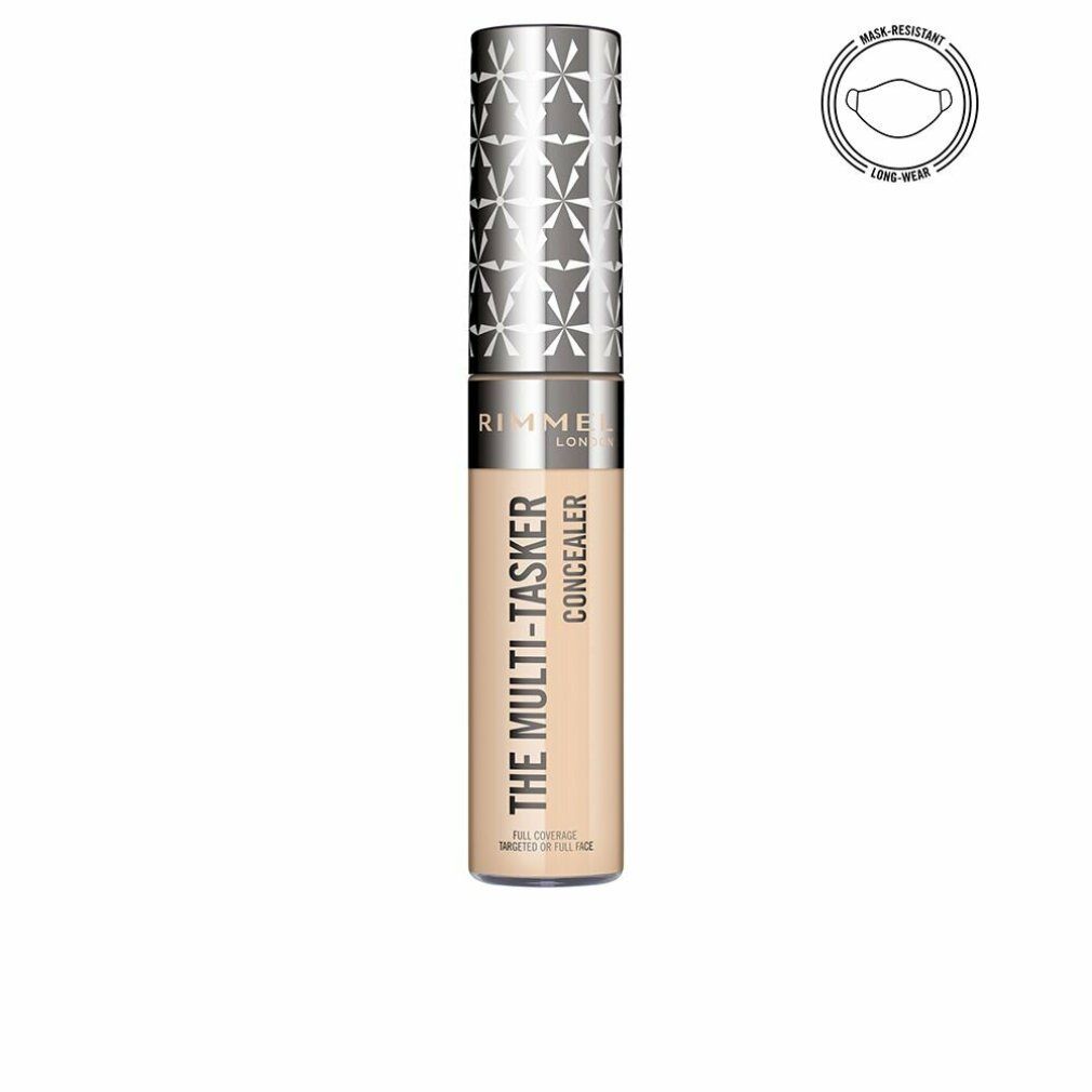 Tubo correttore con tappo argentato. Scritta: Rimmel London, THE MULTI-TASKER CONCEALER, 020-Fair. Beige. Resistente alla maschera.