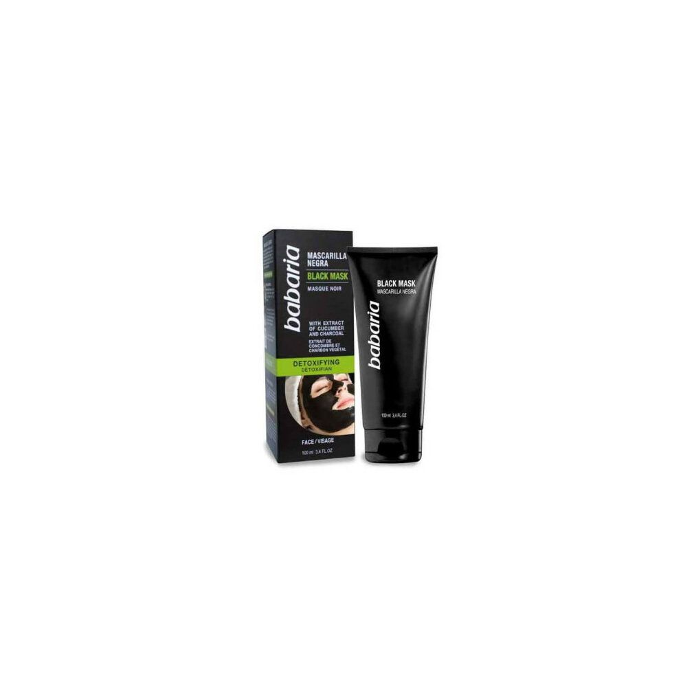 Babaria Black Mask Maschera Viso in tubo e confezione neri, con estratto di cetriolo e carbone.