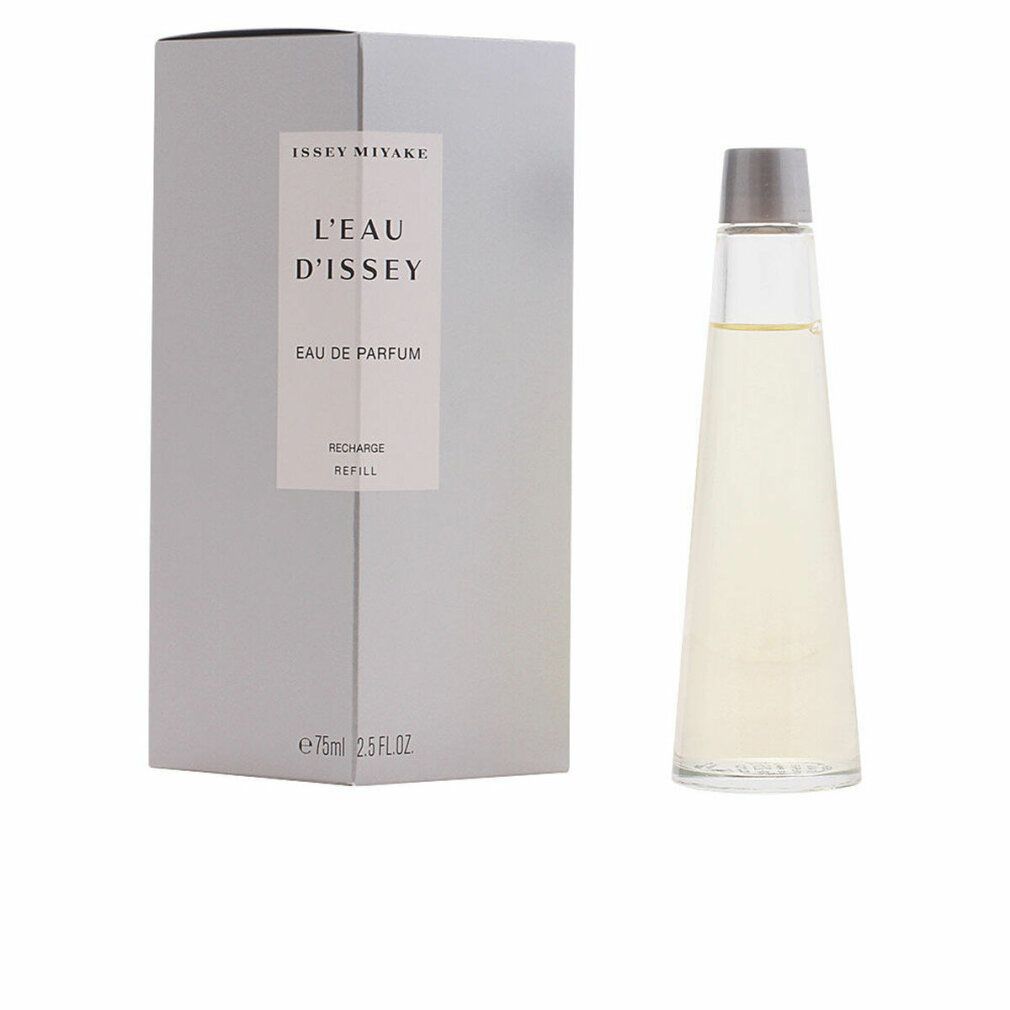 Flacone e confezione. Sulla confezione: Issey Miyake, L'Eau d'Issey, Eau de Parfum, Ricarica. 75ml.