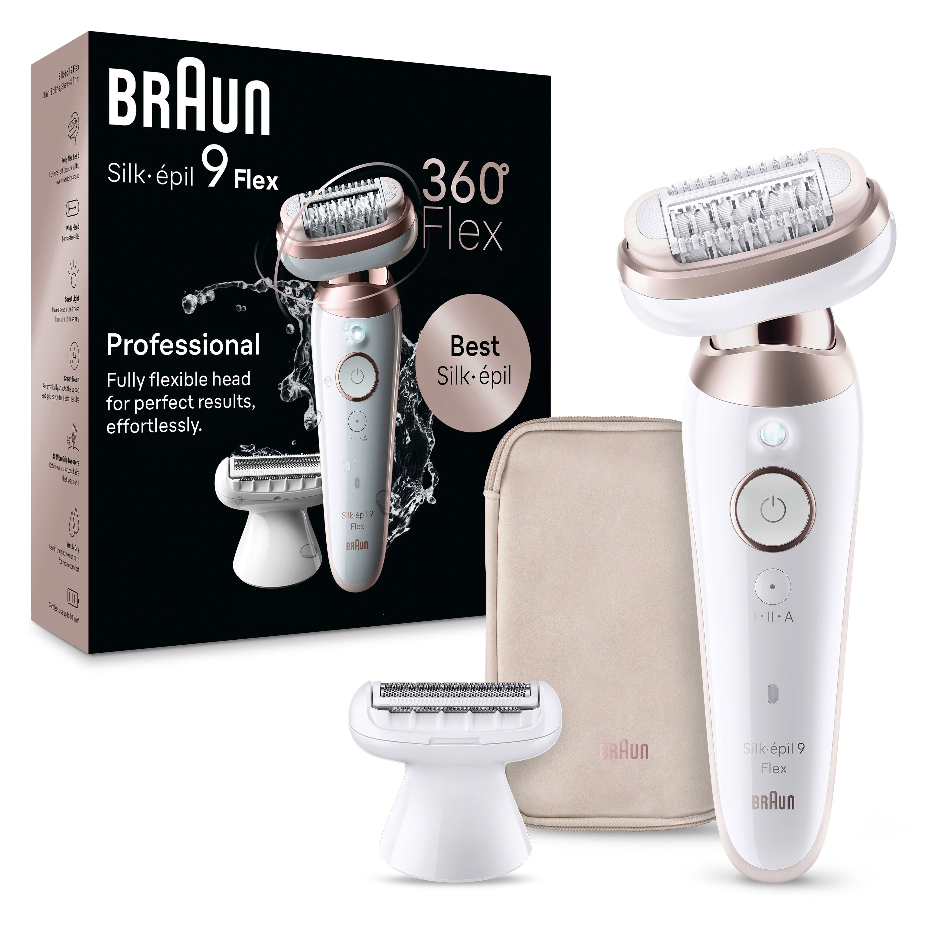Braun Silk-épil 9 Flex 9-030 3D 40 pinzette Rosa, Bianco