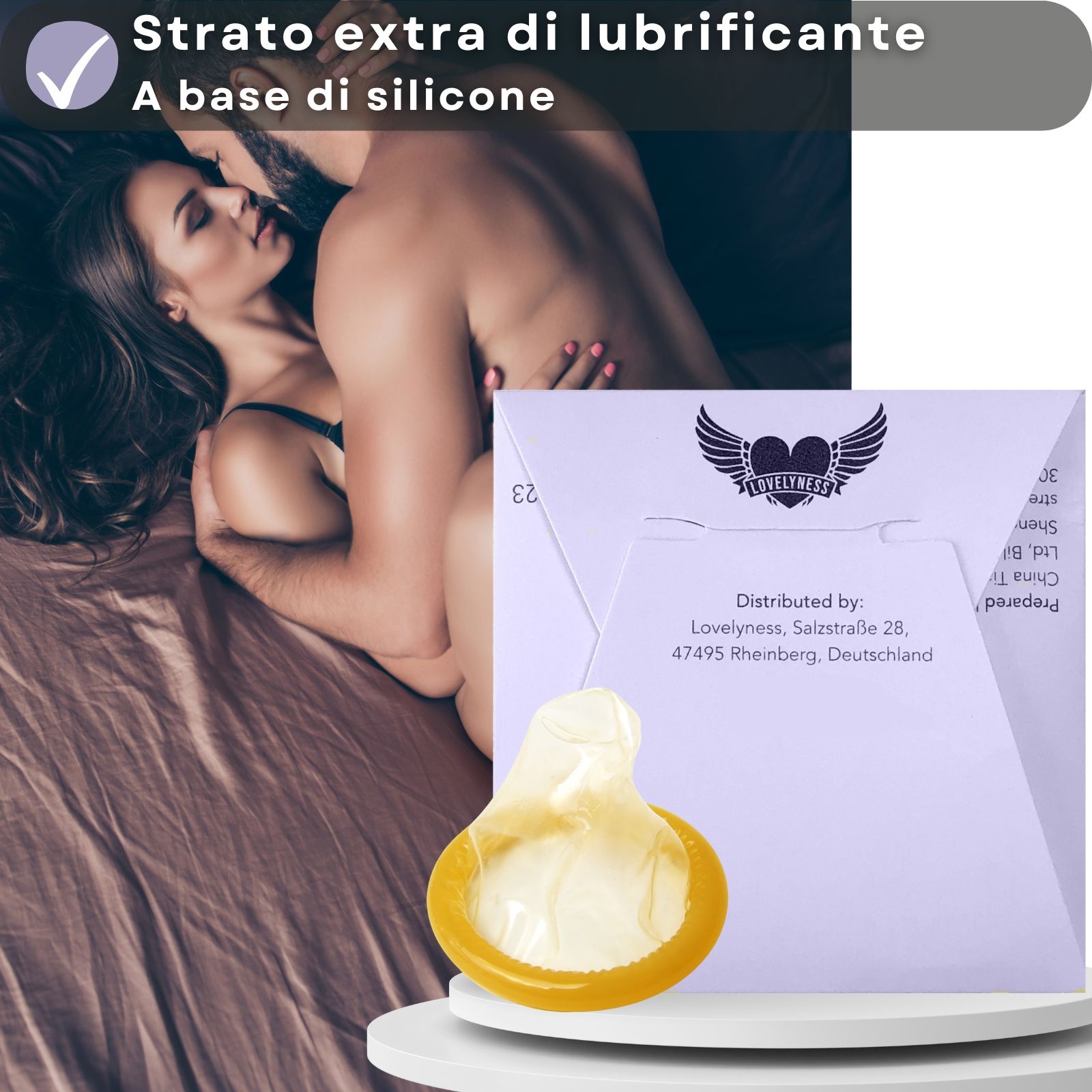 Preservativi confezionati singolarmente. Massima sicurezza in viaggio. Gusto mirtillo.