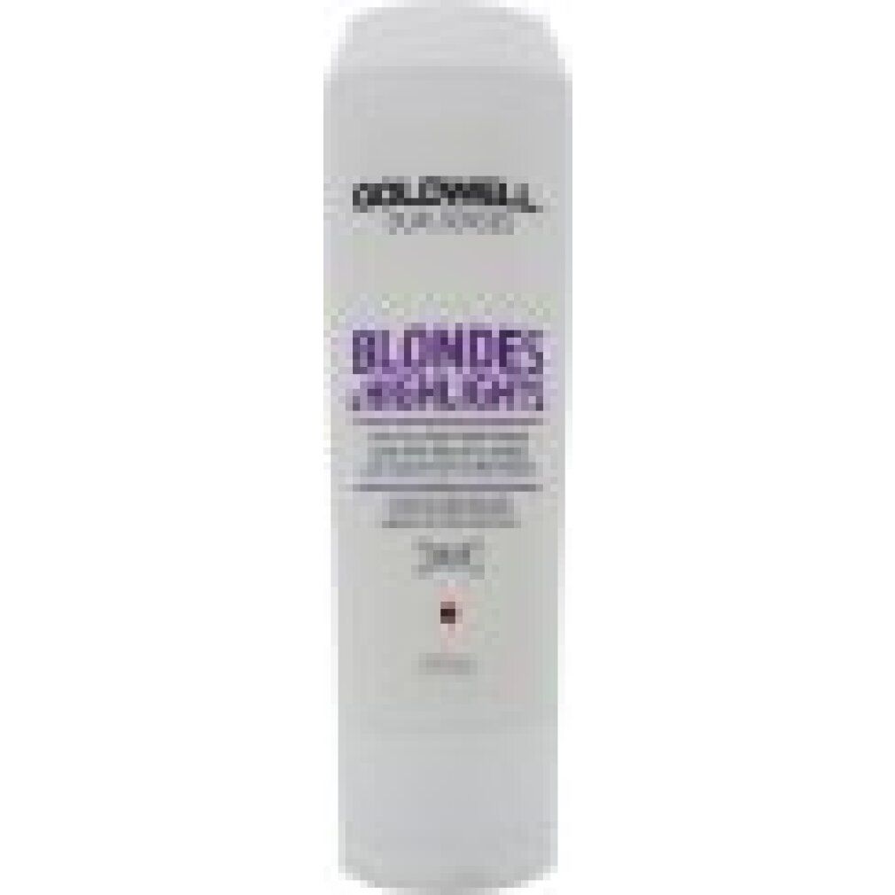 Conditioner Goldwell Blondes & Highlights Anti-Giallo. Tubo bianco, testo viola. Contiene 200ml.