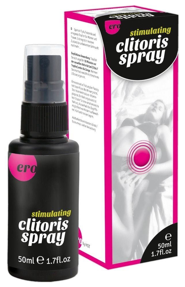 Set prodotto: Flacone e confezione Ero Stimulating Clitoris Spray uno accanto all'altro.