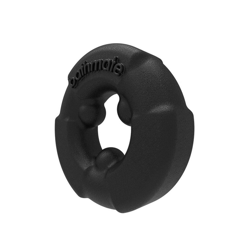 Anello nero con tre aperture e scritta "bathmate".
