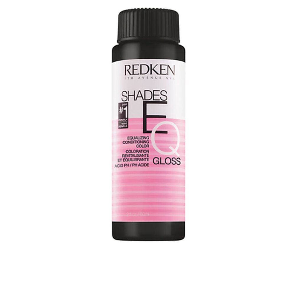 Flacone Redken Shades EQ Gloss con tappo nero. Strisce rosa sull'etichetta.