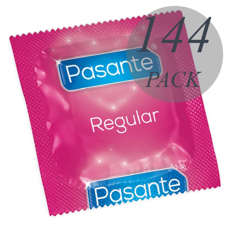 Confezione singola di un preservativo Pasante Regular rosa, pacco da 144.