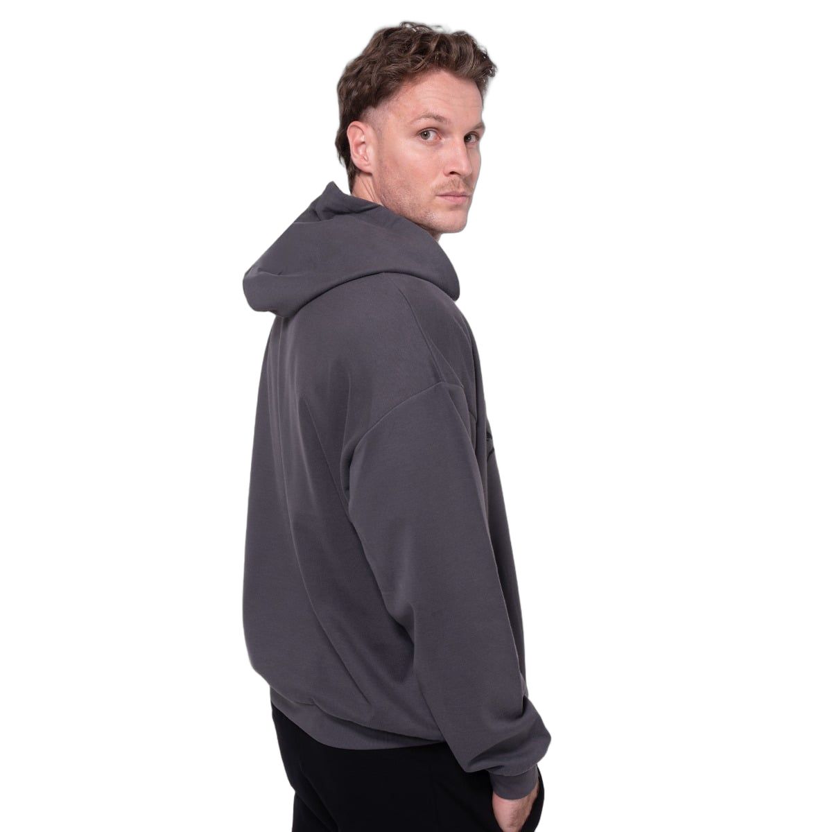 GymBeam Felpa uomo oversize Thorn grigia con cappuccio e tasche