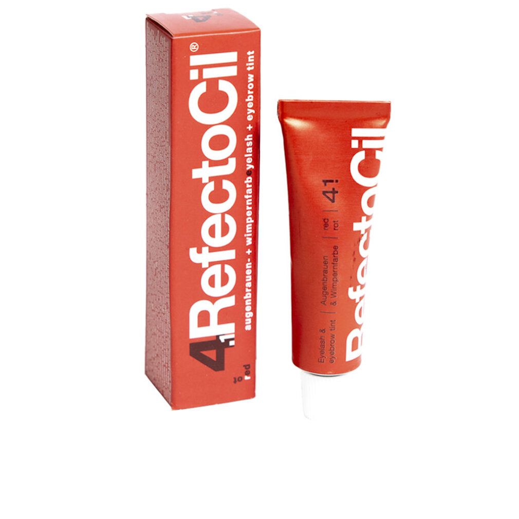 RefectoCil 4.1 tinta per ciglia rossa, tubo e confezione. Scritta: tinta per sopracciglia + ciglia.