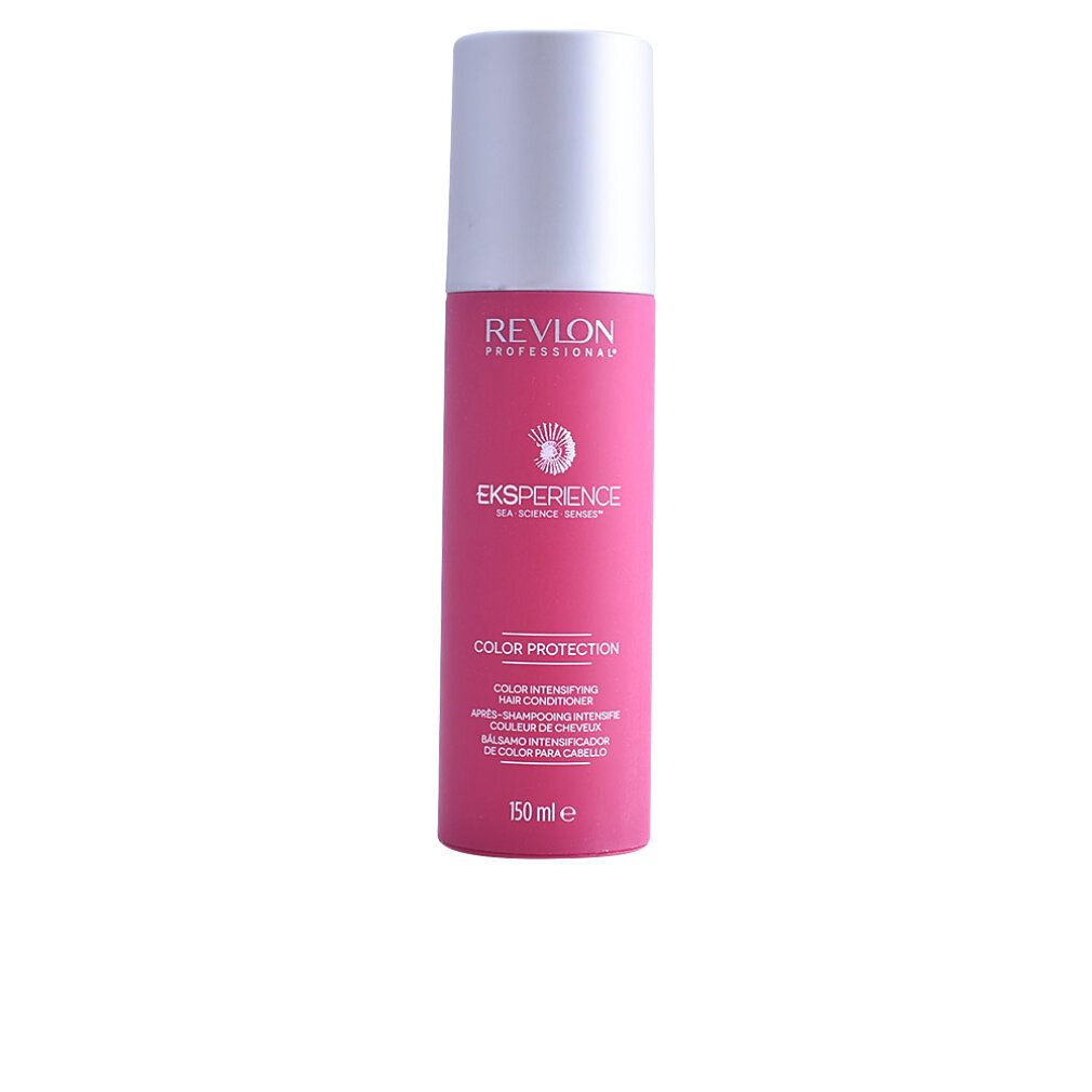 Conditioner Revlon Eksperience Color Intensify. Flacone rosa con tappo bianco. Testo: Revlon, Eksperience, Color Protection, 150 ml.