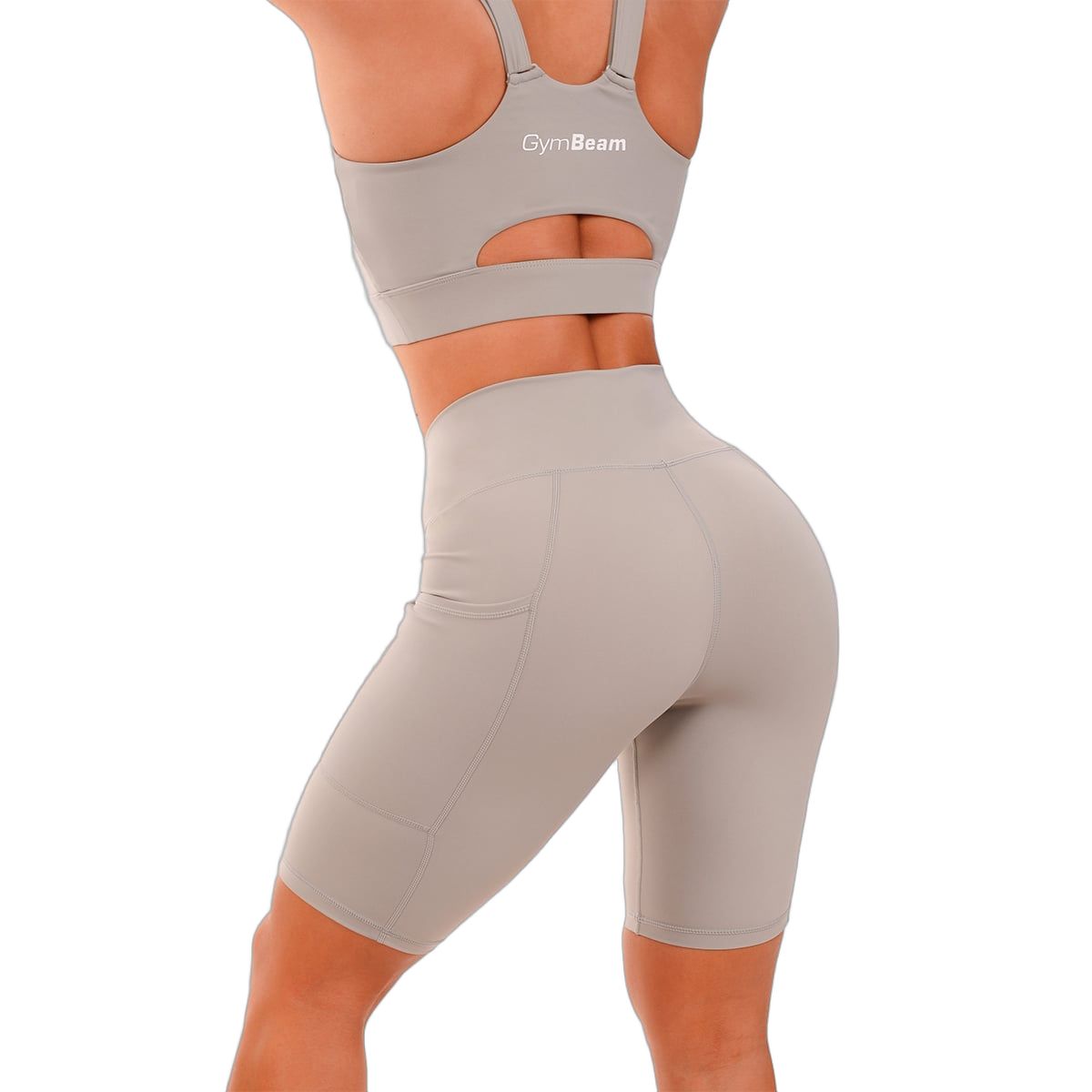 GymBeam Pantaloncini biker da donna grigi a vita alta con vestibilità slim