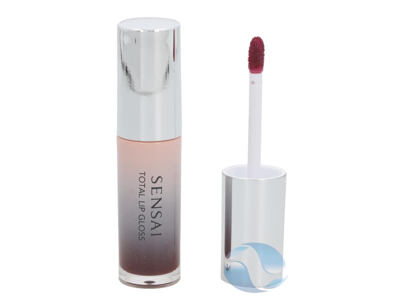 Sensai Total Lip Gloss, tonalità 01 Akatsuki Nero. Flacone con tappo argentato e applicatore. L'applicatore è ricoperto di lucidalabbra.