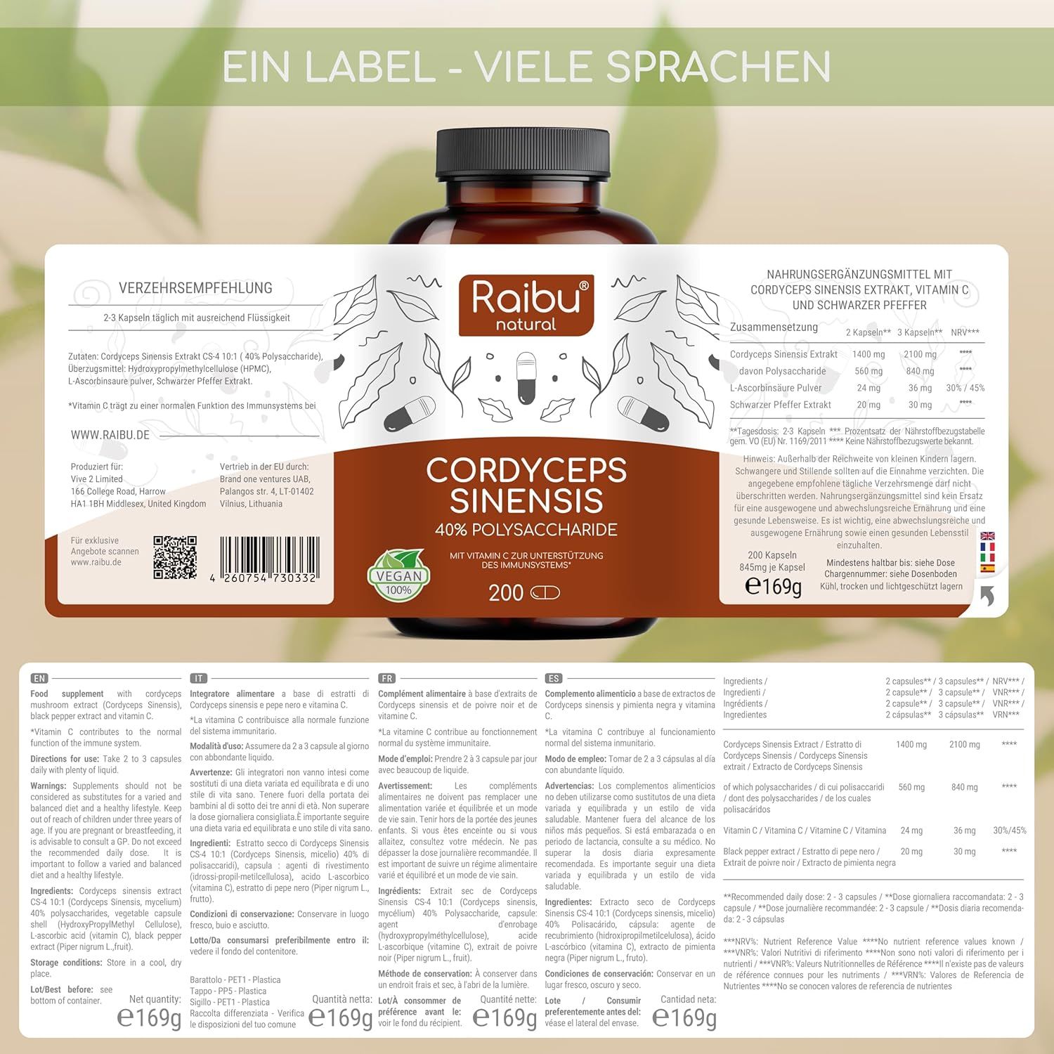 Cordyceps Capsule 700 mg Alto Dosaggio - RAIBU