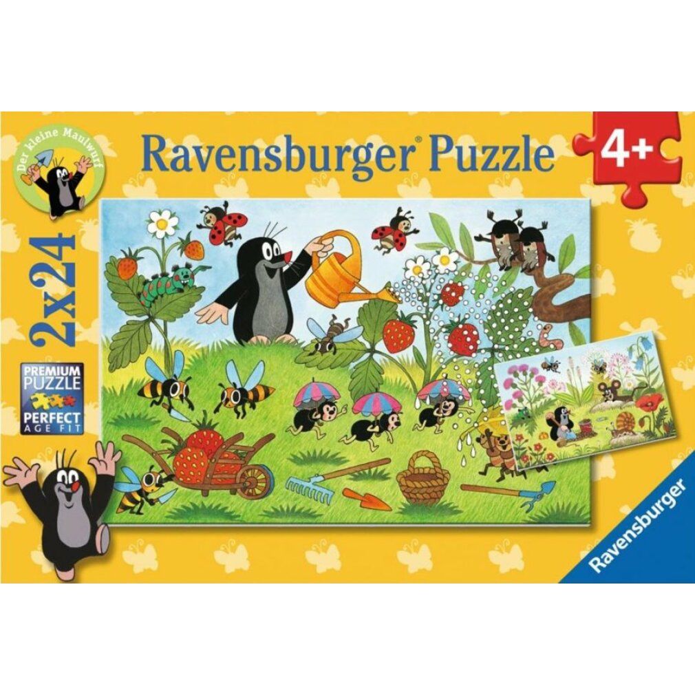 Scatola puzzle con illustrazione di talpa. Contiene 2x24 pezzi. Marchio Ravensburger. Età consigliata 4+. Premium Puzzle.