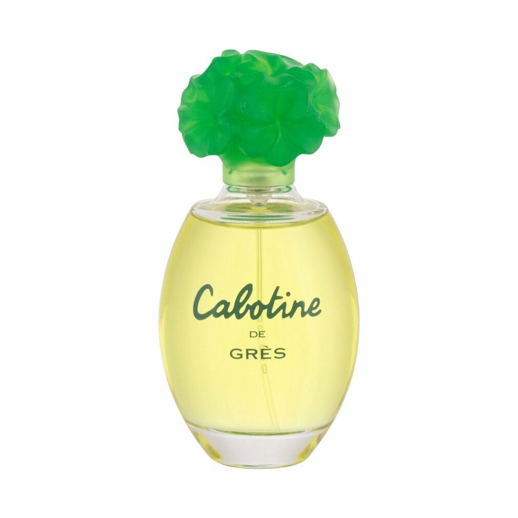 Flacone di profumo con tappo verde. Scritta: Cabotine de Grès.