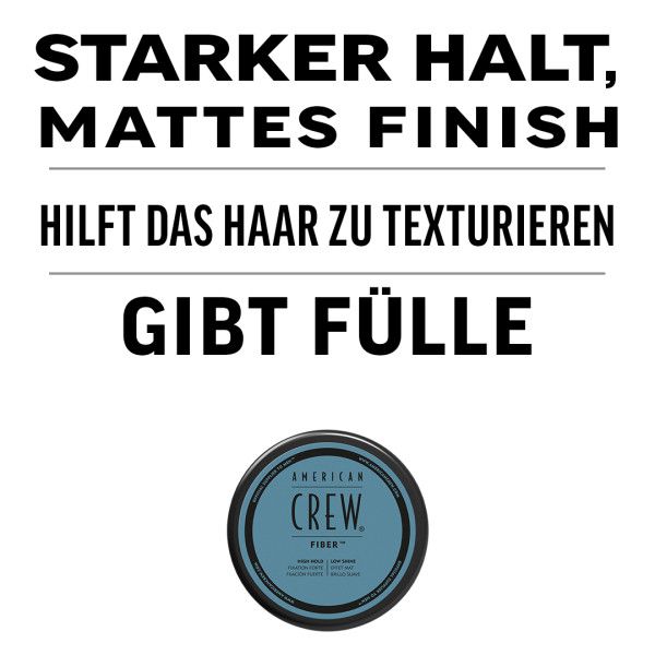 Testo su sfondo bianco: Tenuta forte, finitura opaca, aiuta a texturizzare i capelli, dà volume. Coperchio del prodotto.