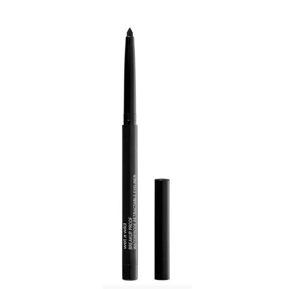 Eyeliner retrattile nero con cappuccio nero. Sulla penna è scritto "Wet n Wild Breakup Proof Retractable Eyeliner".