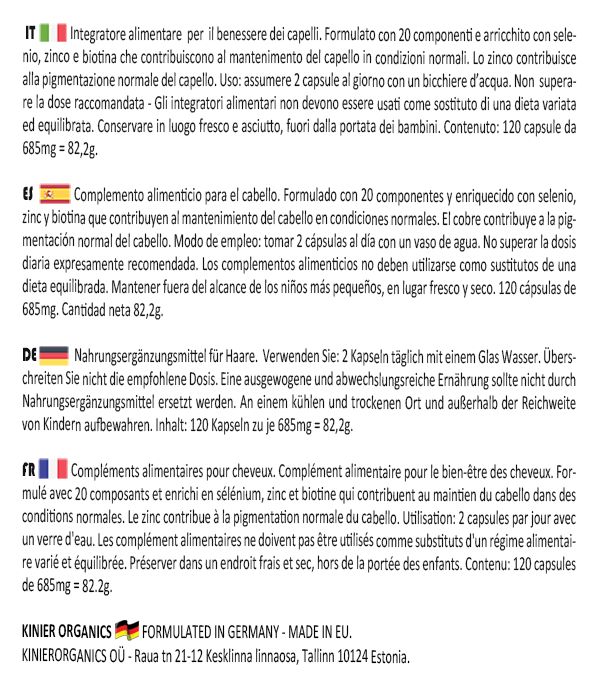 Testo in italiano, spagnolo, tedesco e francese. Informazioni sulle capsule.