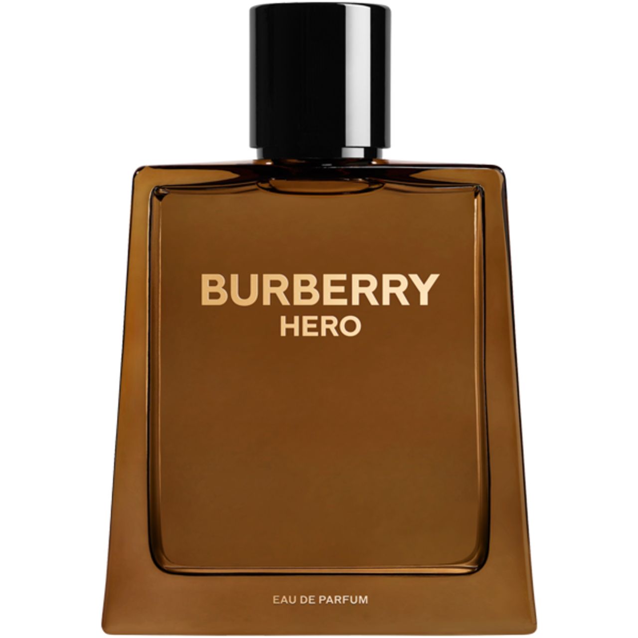 Burberry Hero E.d.P. Nat. Spray. Flacone marrone, tappo nero. Scritta dorata.