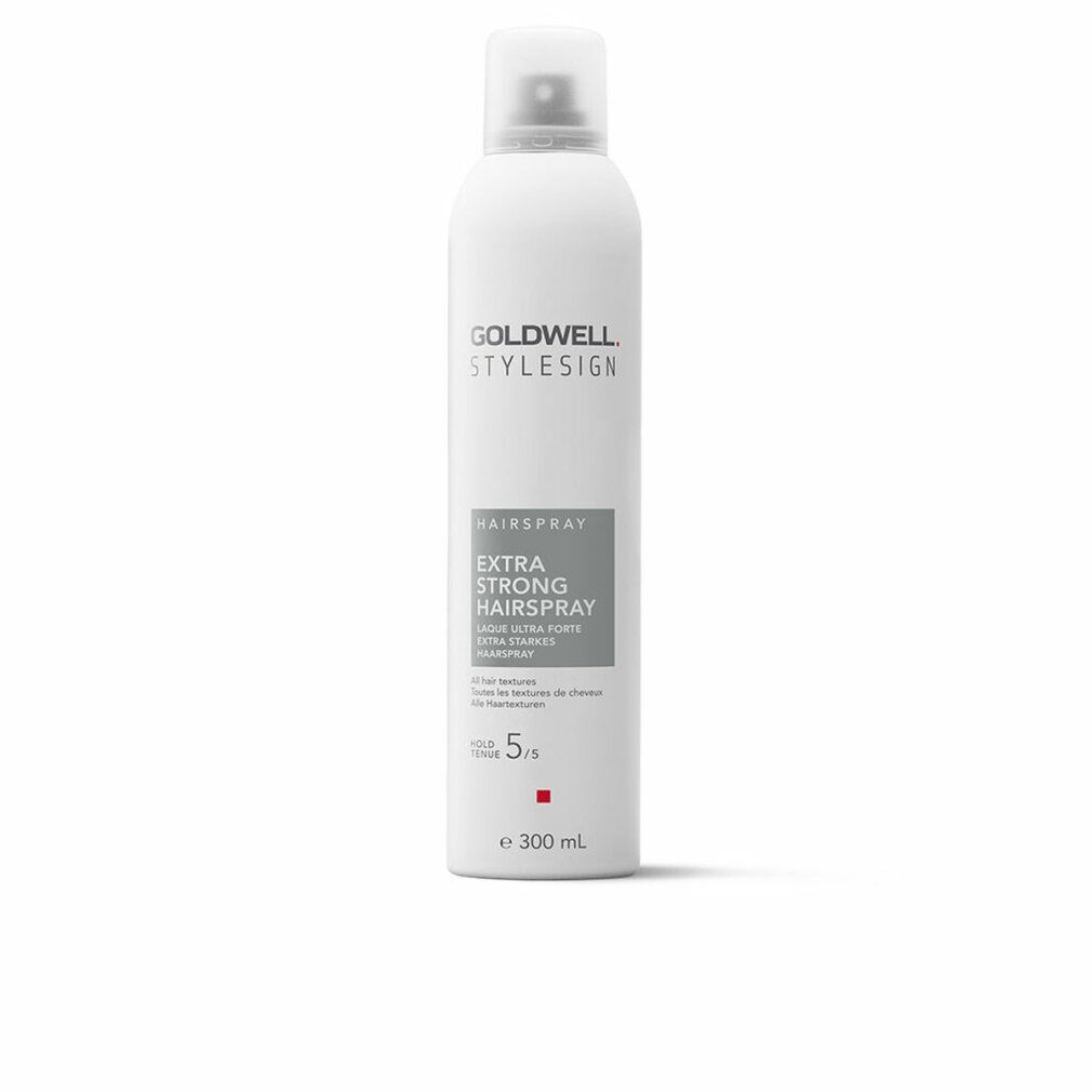 Spray Goldwell Stylesign, bianco con erogatore. Scritta: Extra Strong Hairspray. Forza 5/5.
