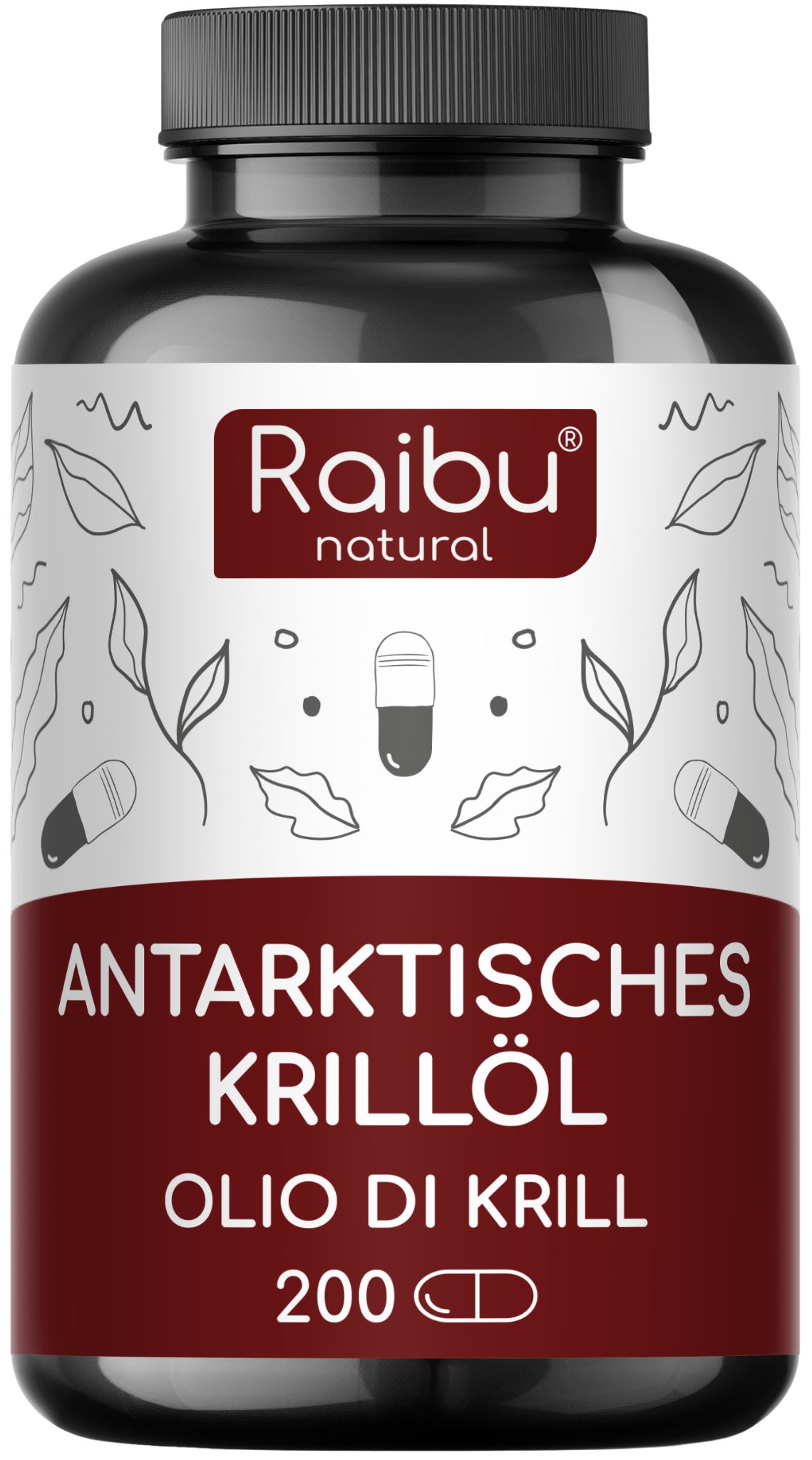 Olio di Krill Antartico Puro Omega 3 EPA DHA con Astaxantina – 200 Perle - RAIBU