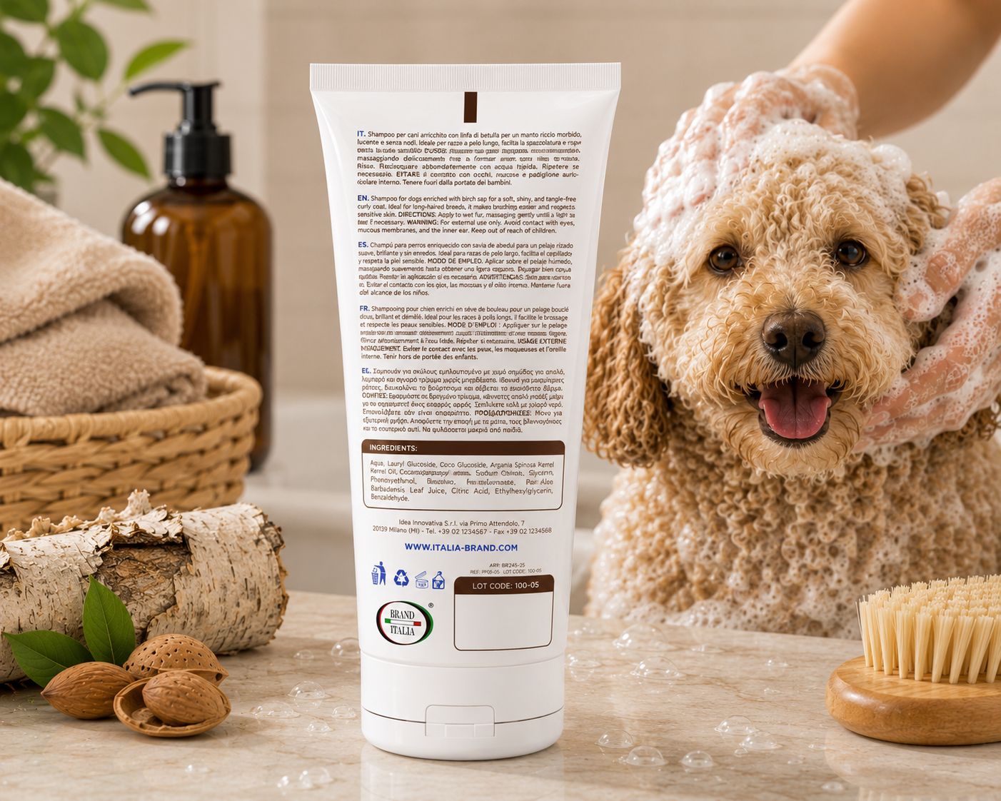 BRAND ITALIA - Shampoo Districante per Cani a Manto Riccio
