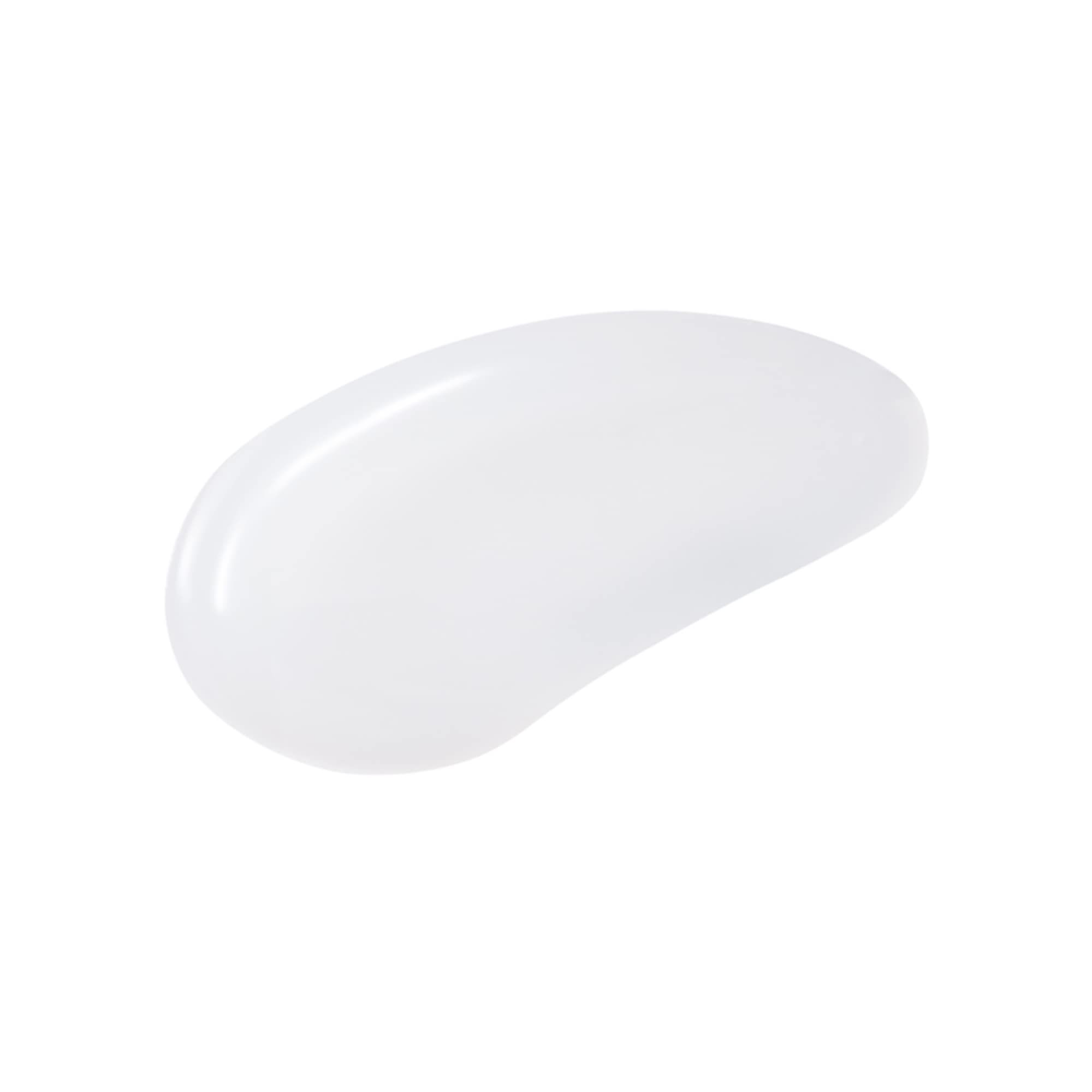 Macchia bianca a forma di goccia. Nessuna scritta visibile.