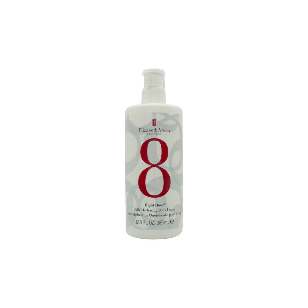 Flacone bianco con "8" rosso e testo. Dosatore a pompa in alto. Nome del prodotto e marchio visibili.