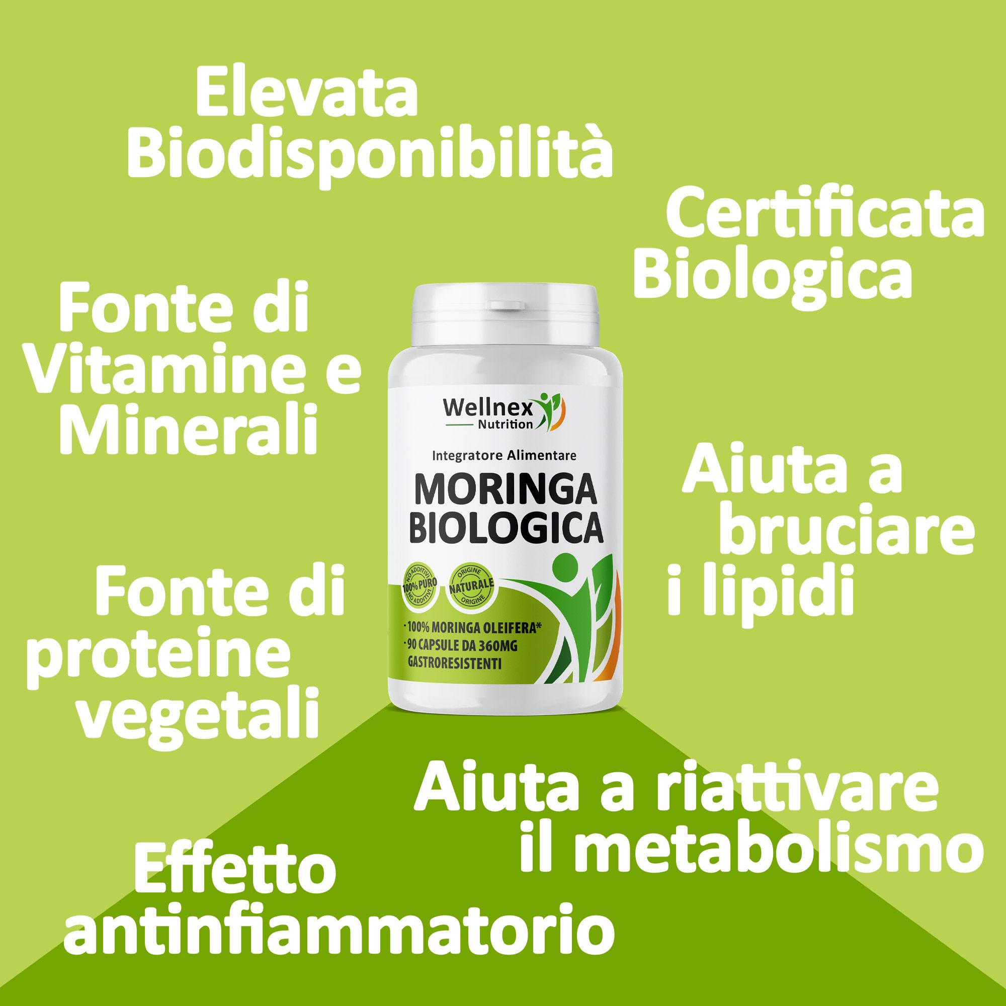 Wellnex Nutrition - Moringa Biologica in Capsule vegetali 90 Capsule Integratore Alimentare