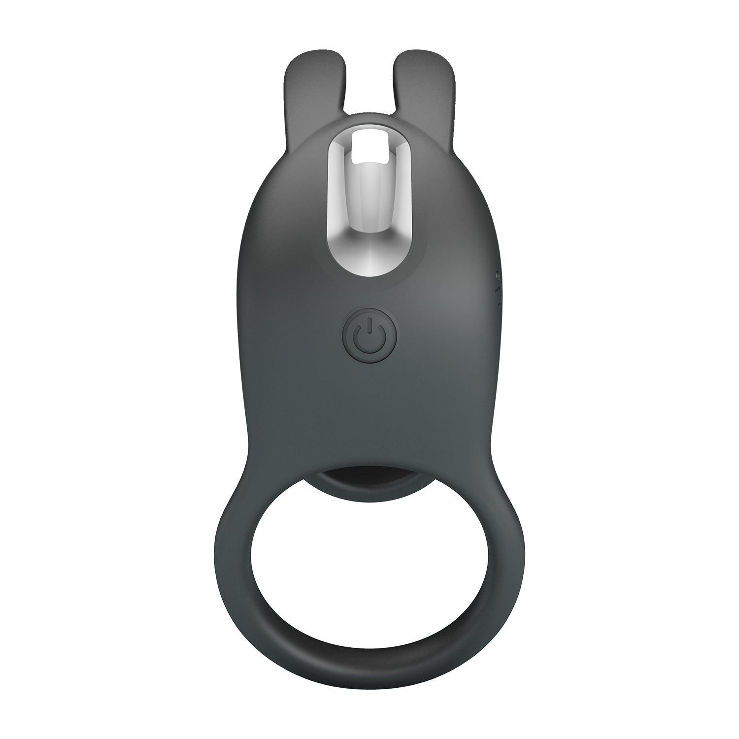 Anello nero con due protuberanze e un pulsante. Una parte è progettata per la stimolazione.