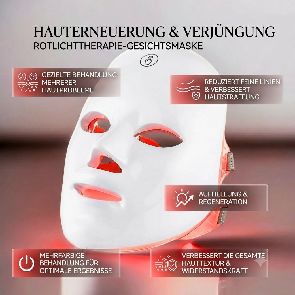Maschera facciale bianca per terapia della luce con LED rossi. Rinnovamento e ringiovanimento della pelle. Trattamento multicolore.