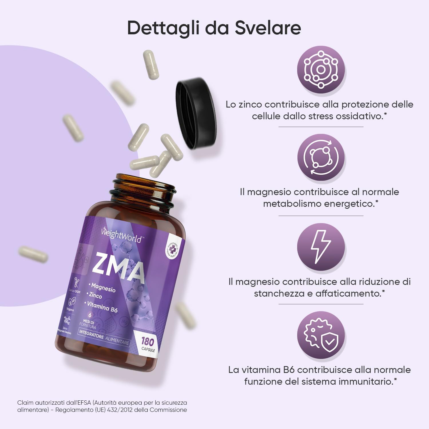 WeightWorld ZMA capsule. Contiene magnesio, zinco e vitamina B6. 180 capsule. 6 mesi di scorta. Vegano.