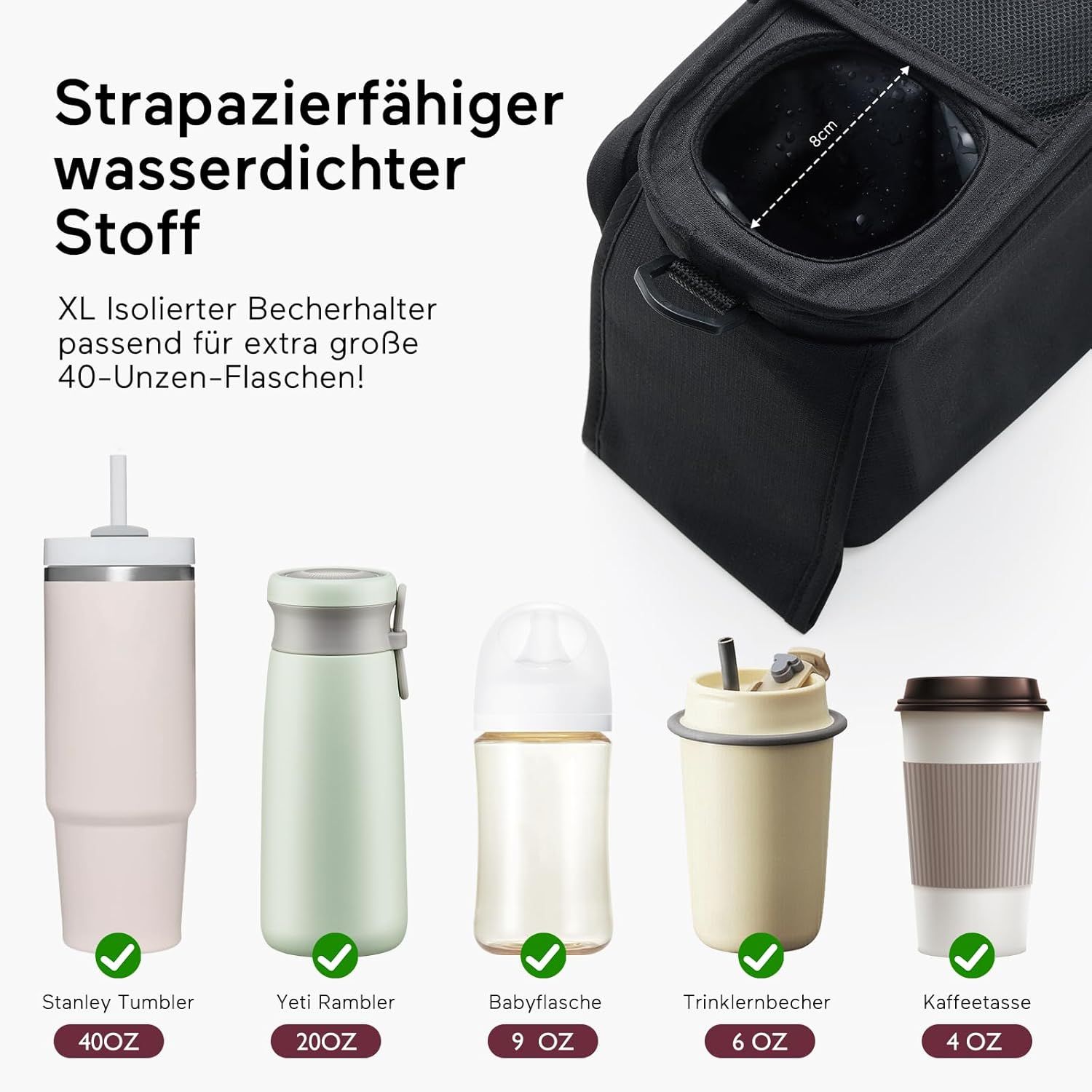 Momcozy Organizer universale per passeggino con portabottiglie/portabicchieri isolato