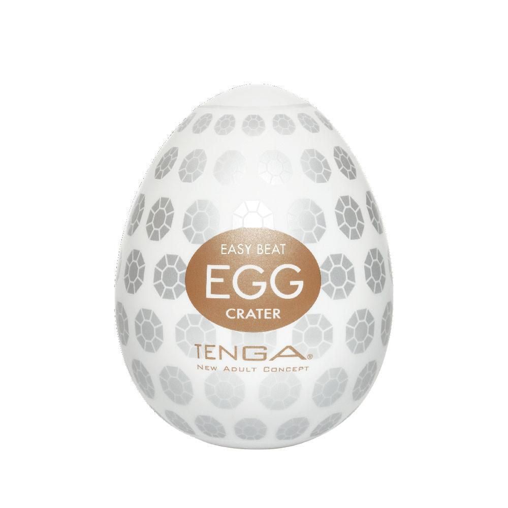 Prodotto a forma di uovo bianco con motivi argentati. Scritta: EASY BEAT EGG CRATER TENGA.